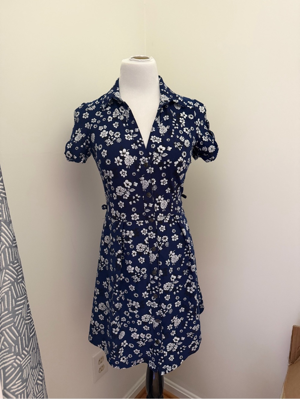 Derek Heart Navy Blue Floral Button-Front Mini Dress